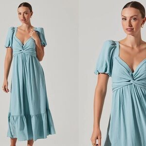 Twist Bust Tie Back Midi Dress, Teal - Size Large